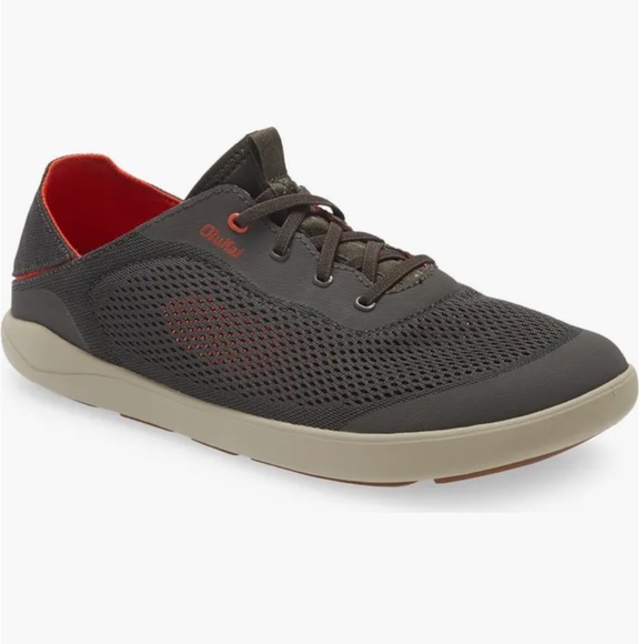 Olukai Moku Pae Grey Mesh Shoe Men Lace-Up Slip on Size 13